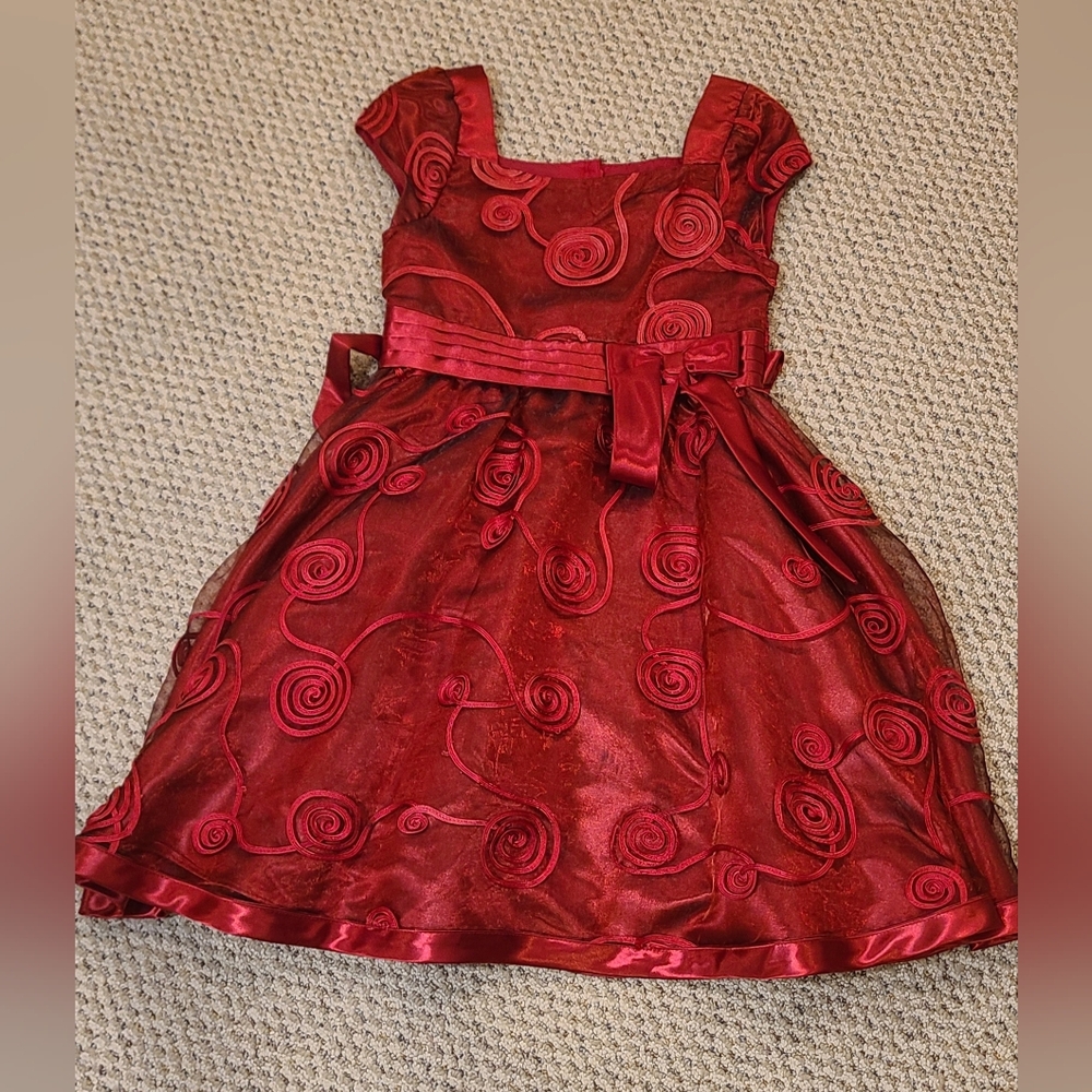 Elegant Red Swirl Kids Dress